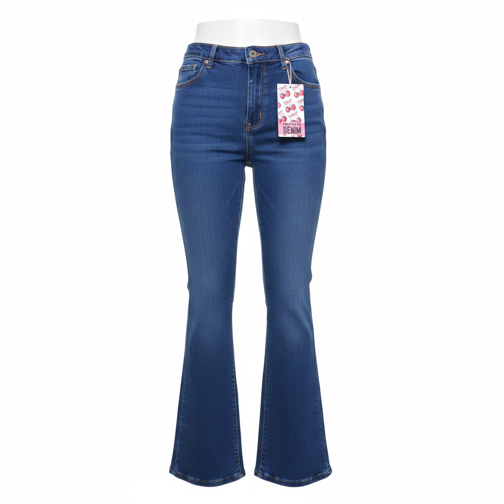 Medium Blue Slim Straight Denim Trousers - Ghost Mannequin Front