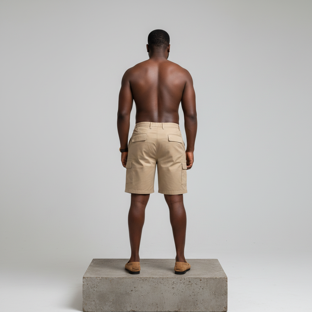 Khaki Cargo Shorts – Back Model