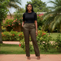 Women's Dark Olive Straight-Leg Trousers — Model Shot