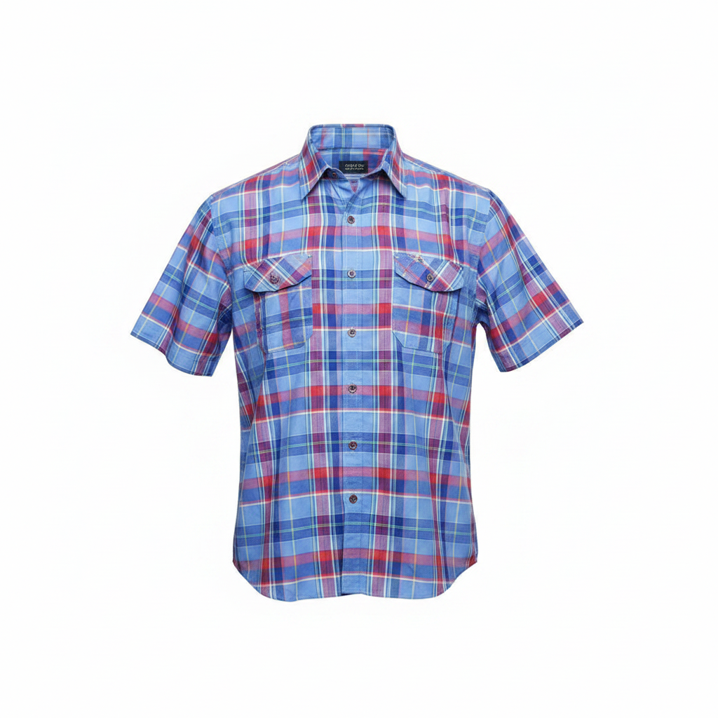 Blue Red White Plaid Short-Sleeved Shirt - Ghost Mannequin