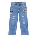 Light blue patch-detail distressed baggy jeans on an invisible mannequin