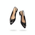 Women's Square Buckle Pointed-Toe Slingback Flat - Black Ghost Mannequin