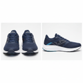 Men's navy blue mesh lace-up athletic runner sneaker ghost mannequin front and side view pair