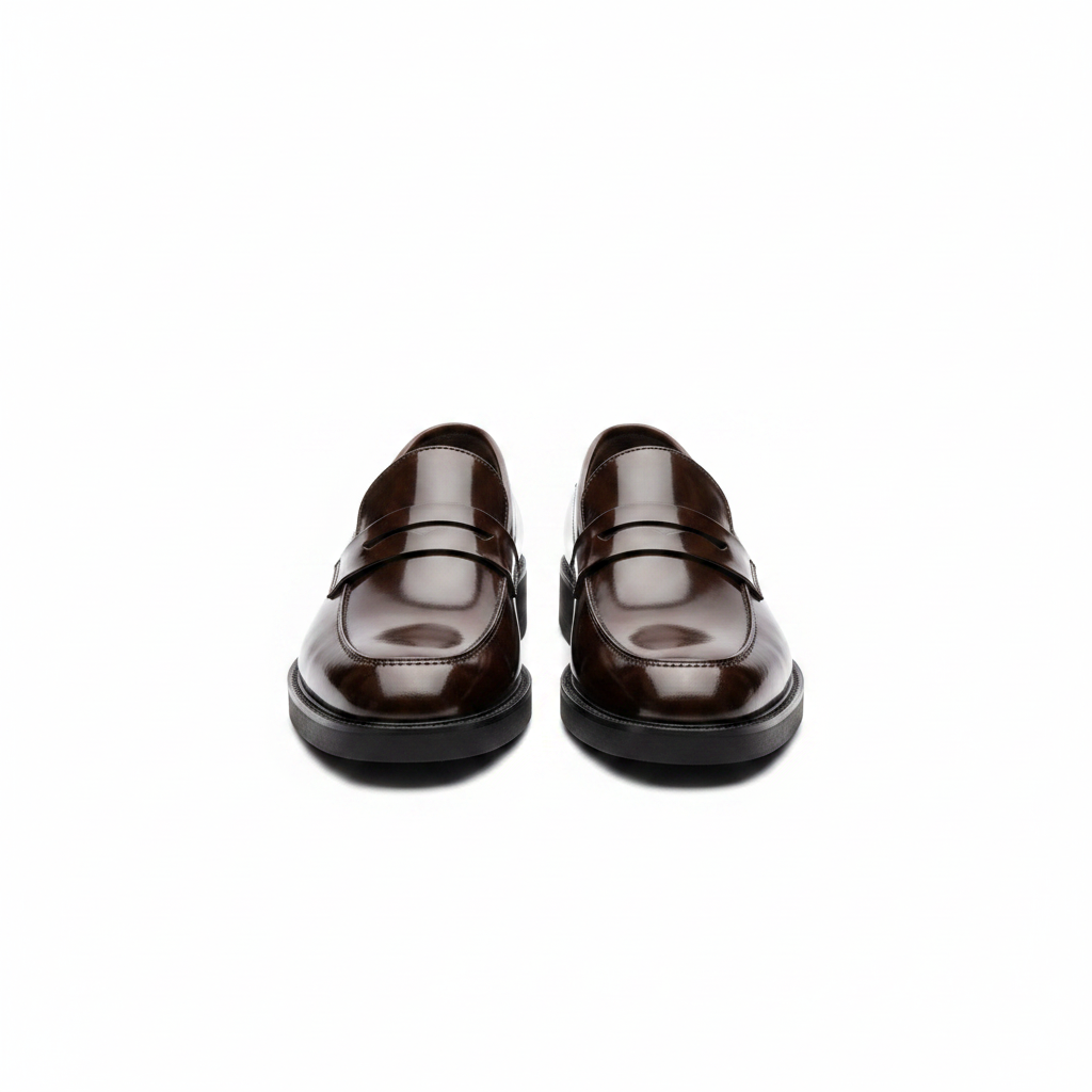 Brown Cognac Polished Leather Penny Loafer - Ghost Mannequin