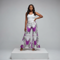 Purple Baroque Print Wide-Leg Trousers - Model Front