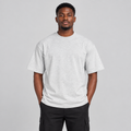 Man wearing light heather grey crew-neck T-shirt