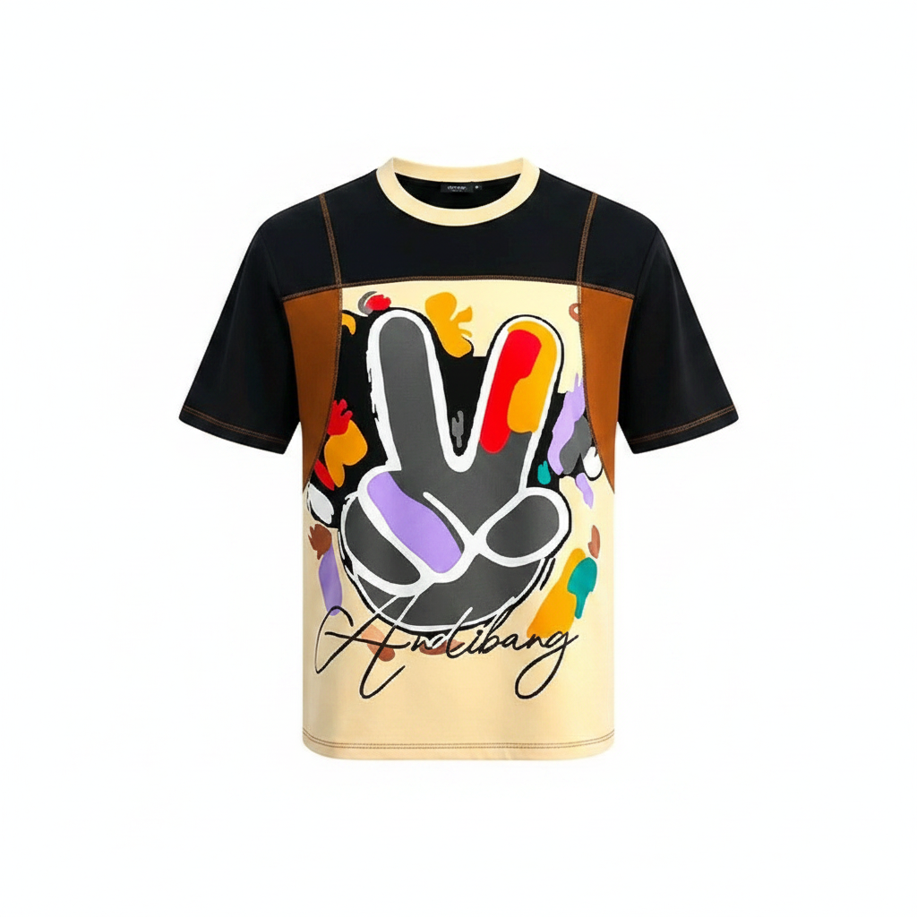 Men's Black & Cream Peace Sign Graphic T-Shirt – Ghost Mannequin Front View