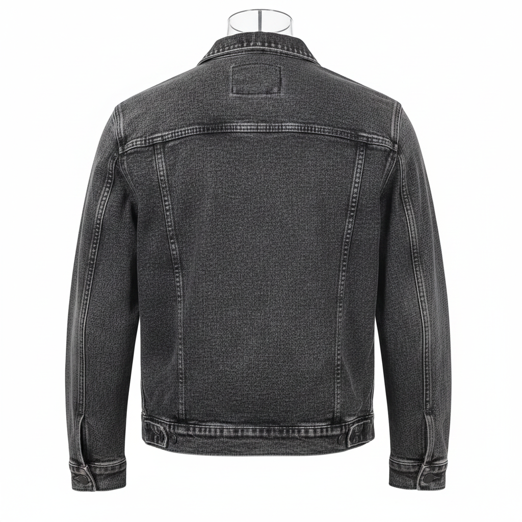 Charcoal Grey Acid Wash Denim Jacket - Ghost Mannequin Back