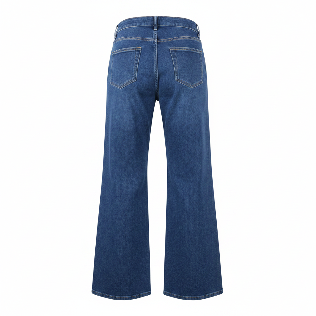 Medium Blue High-Rise Wide-Leg Straight Denim Jeans - Ghost Mannequin Back