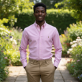Men's Classic Light Pink Long-Sleeve Button-Down Shirt - Front View