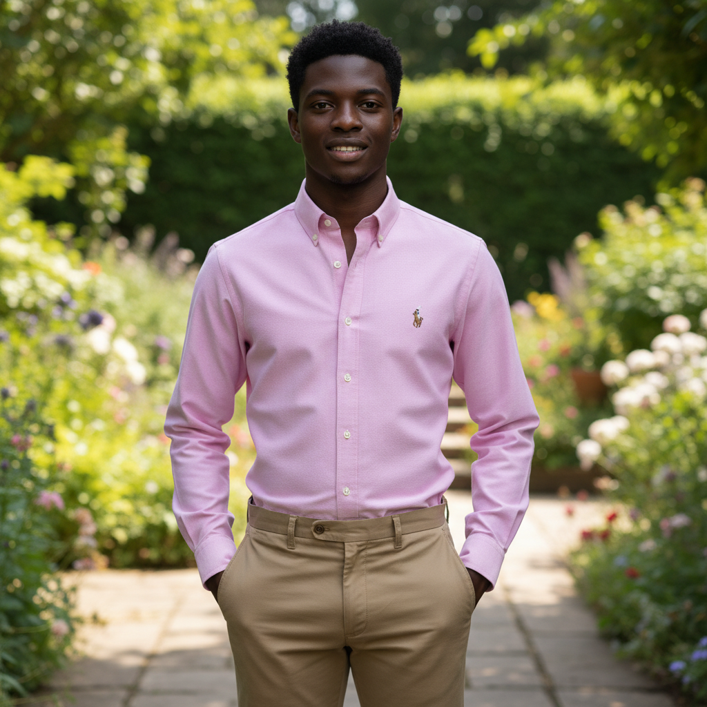 Men's Classic Light Pink Long-Sleeve Button-Down Shirt - Front View