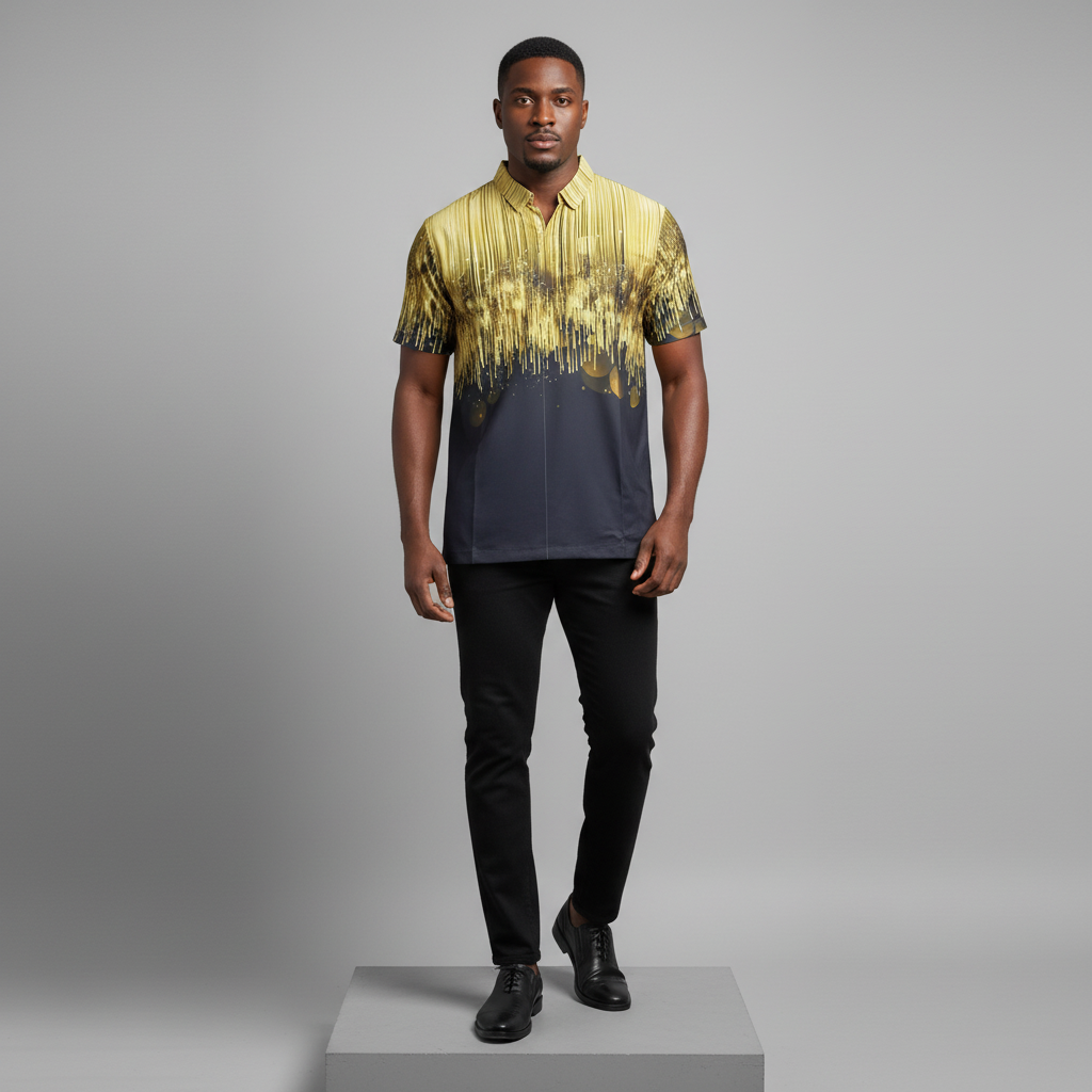 Gold Drip Print Short-Sleeved Shirt - Model Front
