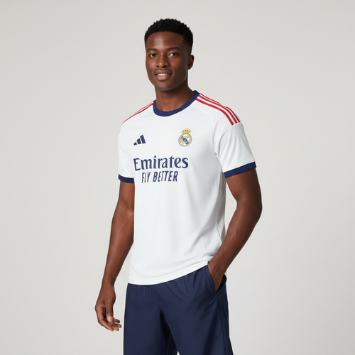 Nigerian male model wearing Real Madrid home jersey