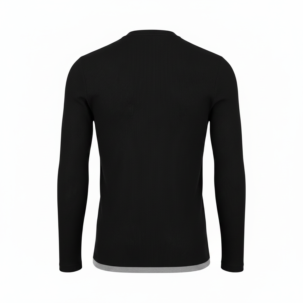 Black Ribbed Henley Long-Sleeve Shirt - Ghost Mannequin Back