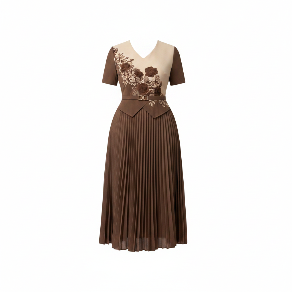 Chocolate Brown & Cream Floral Pleated Skirt Set – Ghost Mannequin