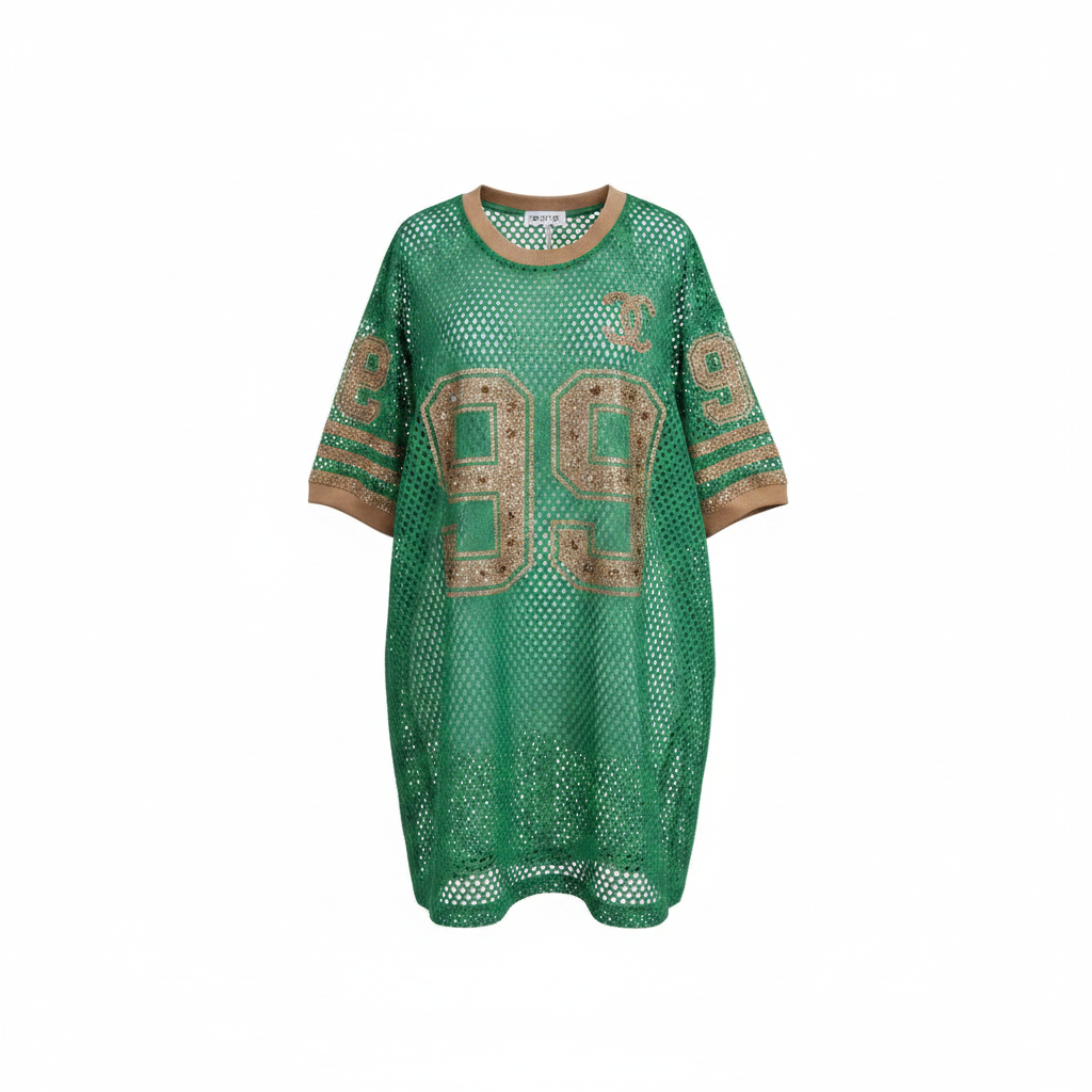 Rhinestone 99 Mesh Oversized Top – Ghost Mannequin Green