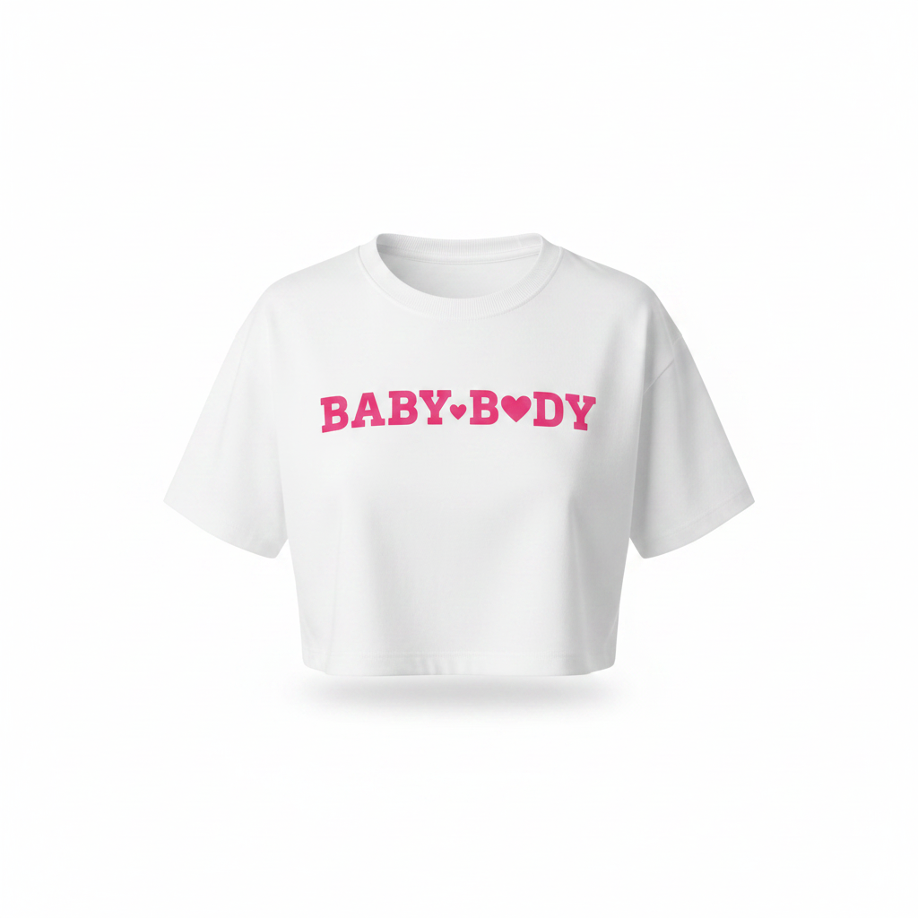 Ghost mannequin front view — Women's Baby Body Graphic Crop Top