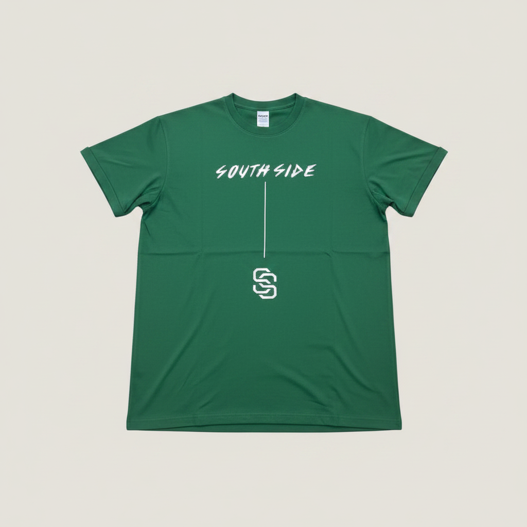 Men's green South Side graphic T-shirt on a ghost mannequin