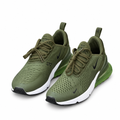 Olive green mesh lace-up sneakers with white soles and translucent green heels