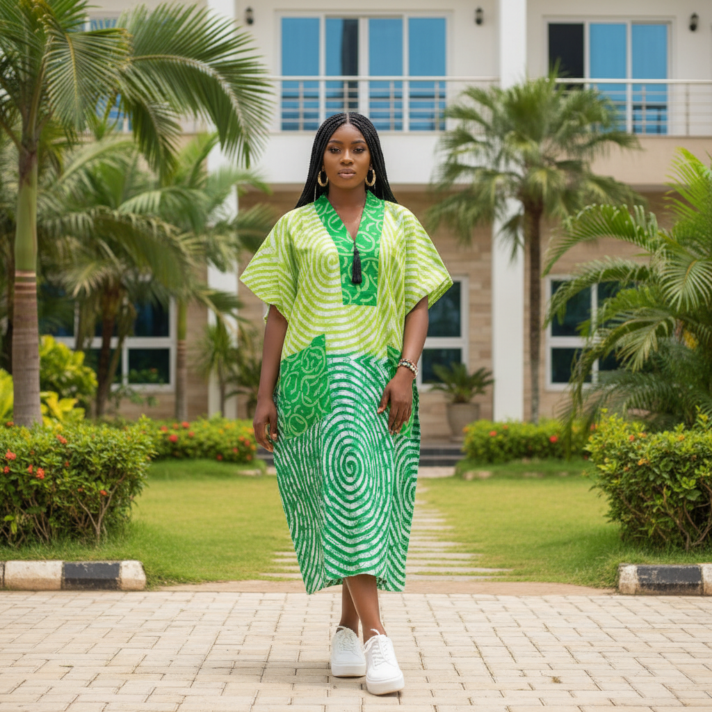 Women's Green Spiral Batik Bubu Gown – Nigerian Female Model
