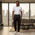 Model shot – Men Black Elastic Waist Denim Jeans