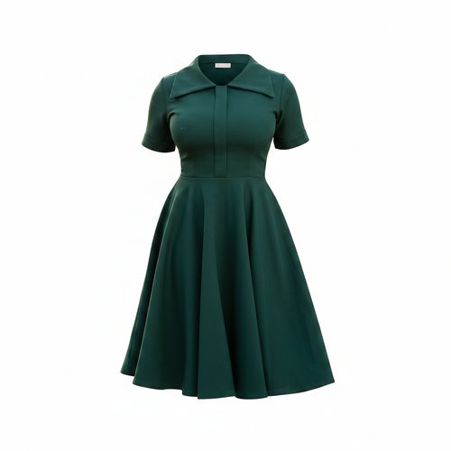 Dark teal A-line midi dress ghost mannequin view