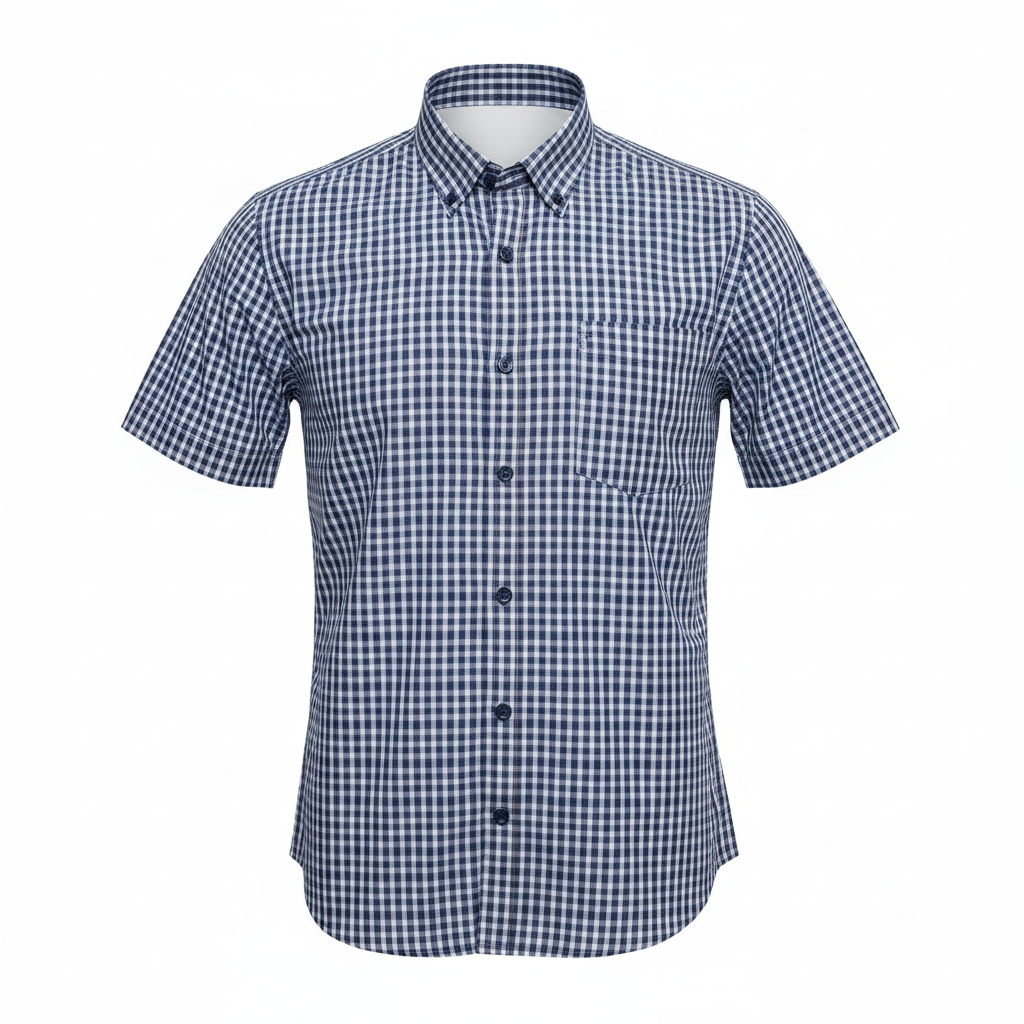 Ghost mannequin navy blue multi-check short-sleeved shirt