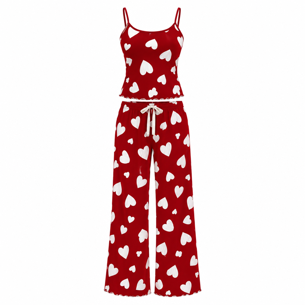 Red pajama set with white hearts