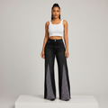 Black Rhinestone Side Panel Flare Jeans – Model Front