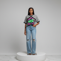 Light Blue Wide-Leg Distressed Ripped Jeans - Model Front View