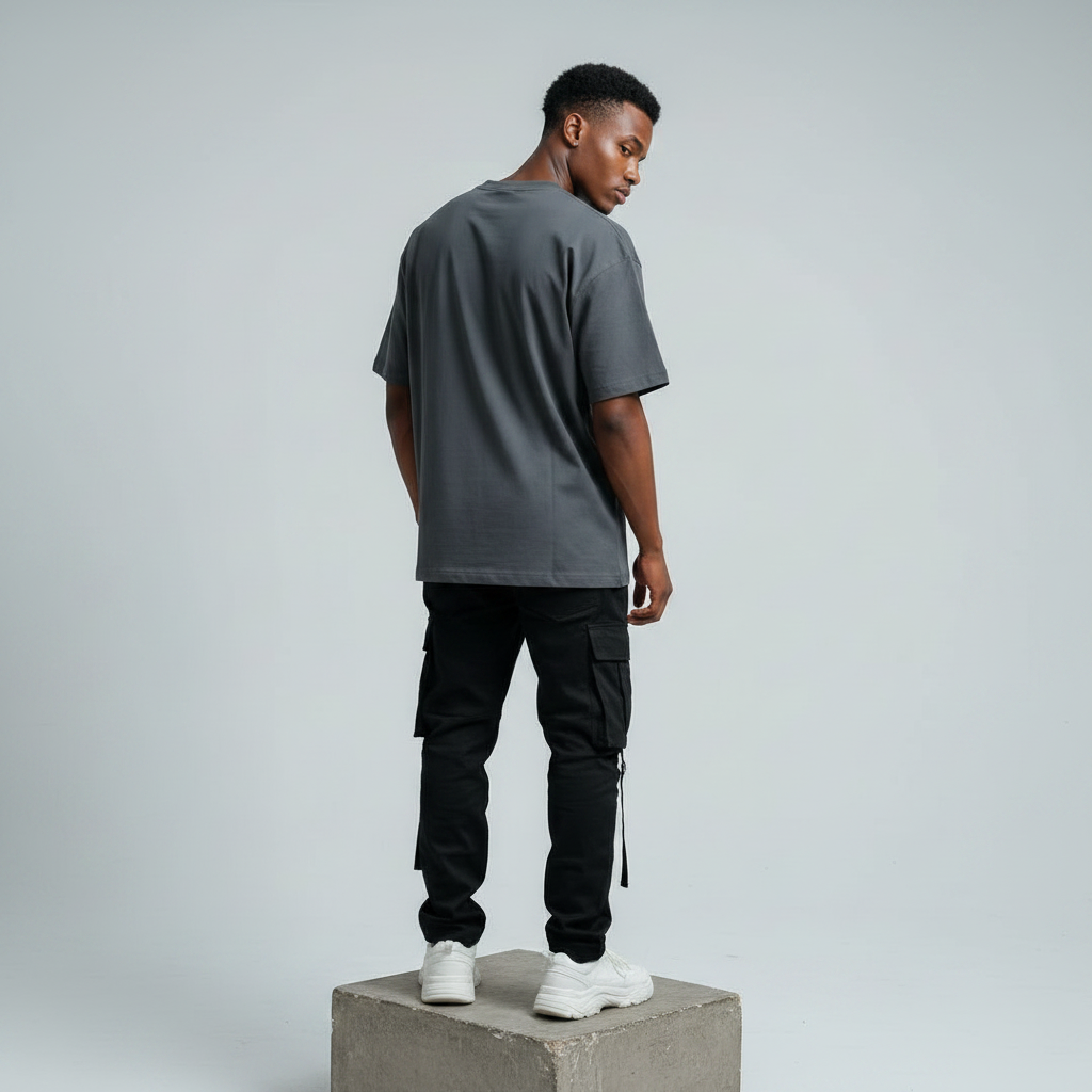 Charcoal Best Graphic Oversized Tee - Male Model Back