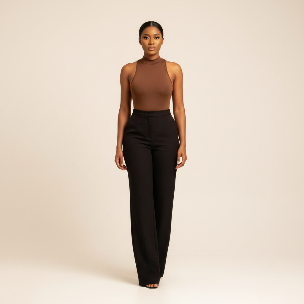 Women's Sleeveless High-Neck Bodysuit - Nigerian Female Model