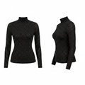 Women's Black Rhinestone Mock-Neck Top – Ghost Mannequin Front and Side View