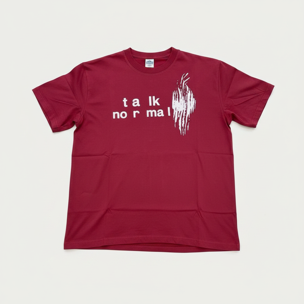 Burgundy Talk Normal fingerprint graphic T-shirt in ghost mannequin style