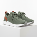 Men's olive green knit mesh lace-up running sneakers pair product shot