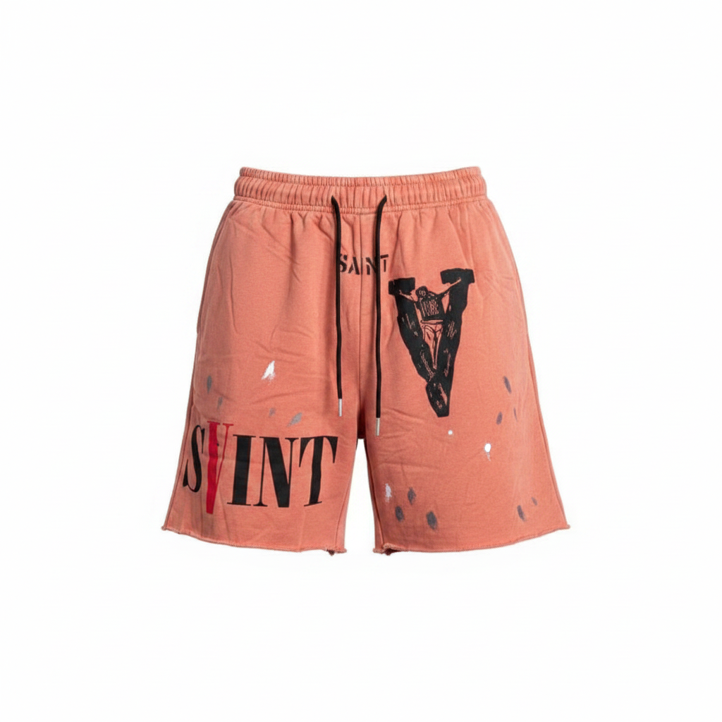 SVINT Distressed Graphic Shorts Salmon – Ghost Mannequin