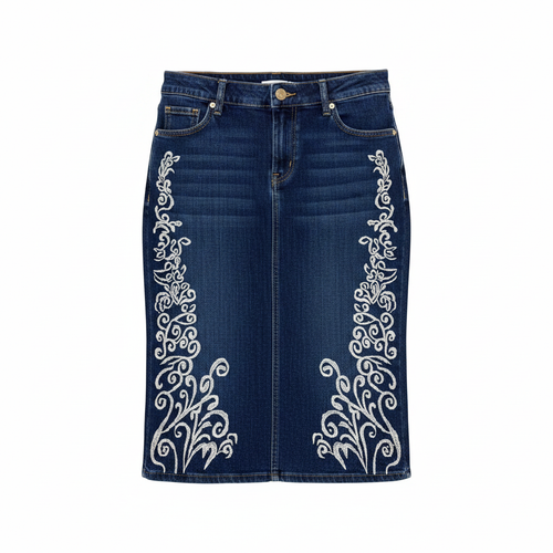 Ghost Mannequin – Embroidered Denim Midi Skirt