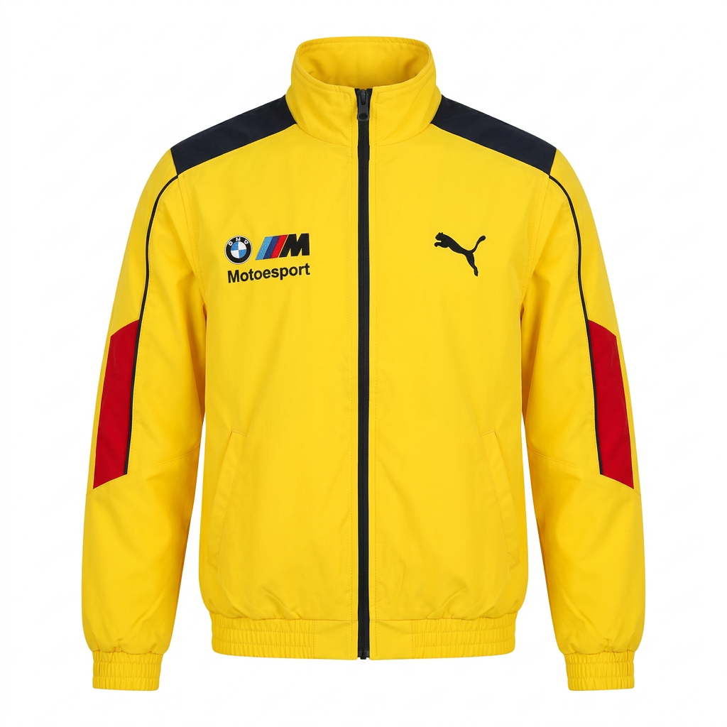 Yellow colour-block zip-front track jacket on an invisible mannequin against white
