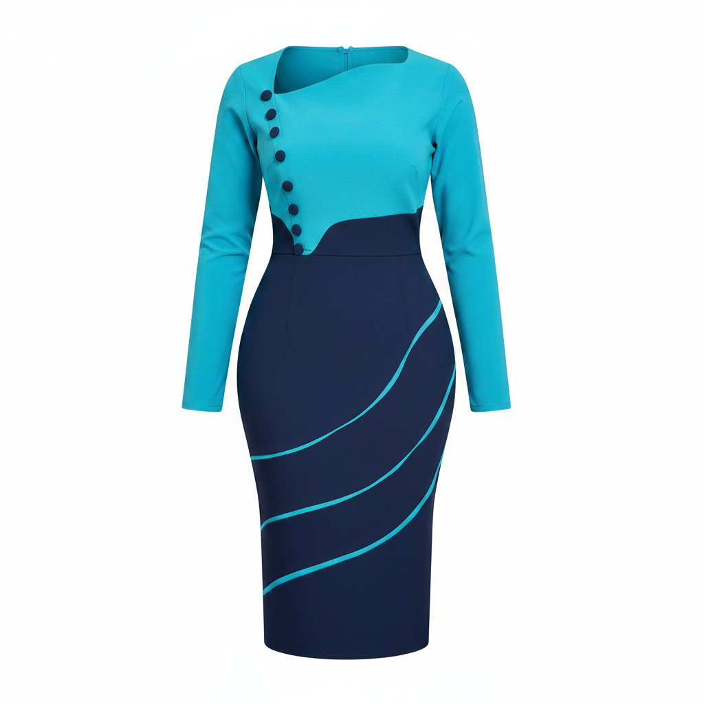 Women's Turquoise & Navy Two-Piece Stripe Trim Co-ord Set – Ghost Mannequin Front View