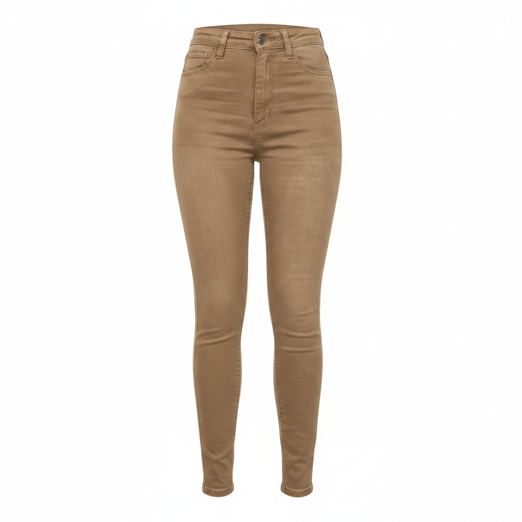 Khaki High-Waist Skinny Stretch Jeans – Front Ghost Mannequin