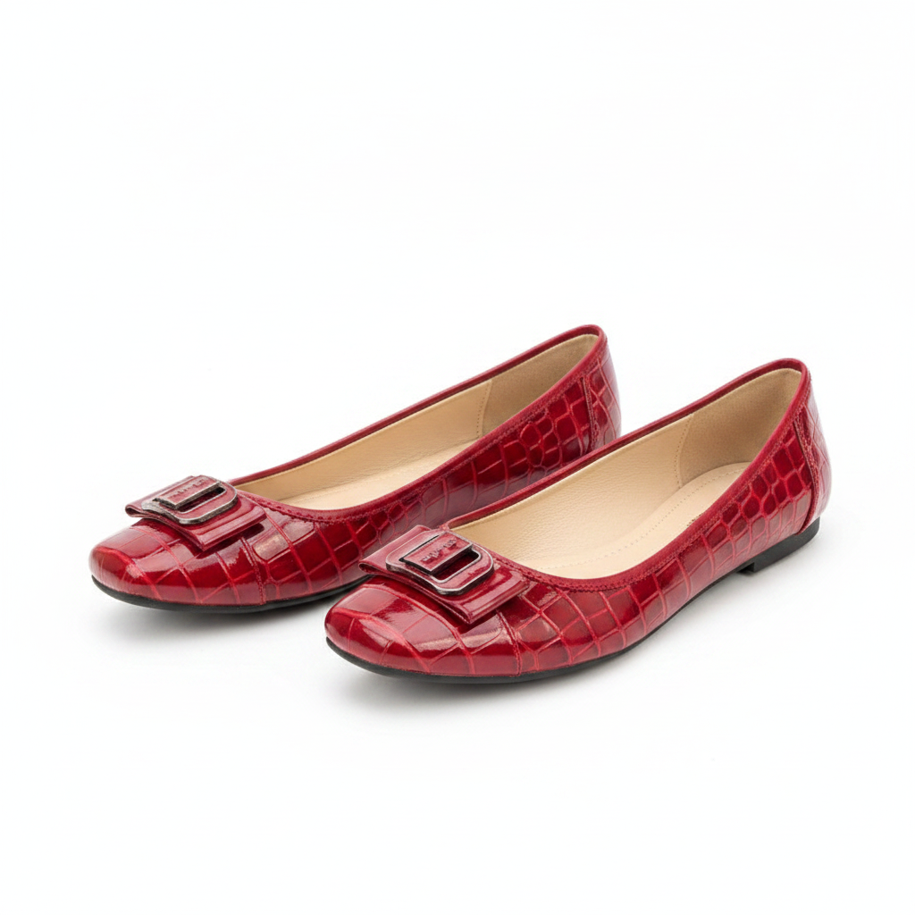 Layinka Store Red Croc Patent Square-Buckle Ballet Flats – Catalog Shot
