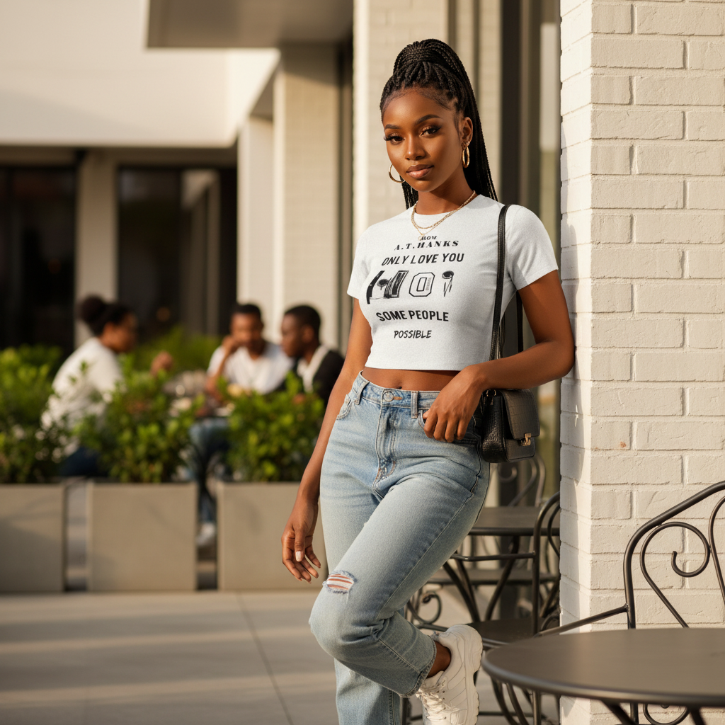Young Nigerian female model wearing Only Love You slogan crop tee
