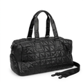 Black geometric-quilted duffle bag with padded handles