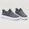 Grey suede-look slip-on shoes with side zippers and white sole