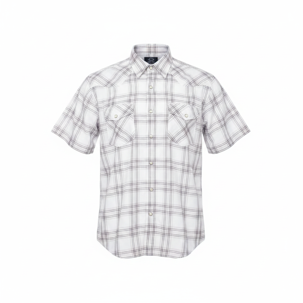 Ghost mannequin white grey plaid short-sleeved shirt