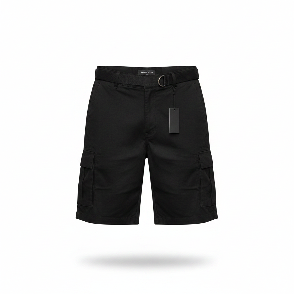 Ghost mannequin view of Unisex Black Cargo Shorts