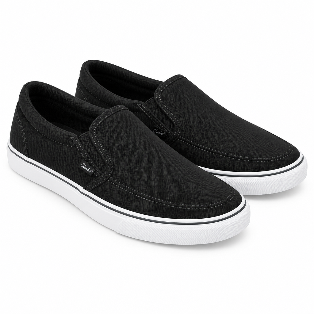 Black canvas classic slip-on shoes pair