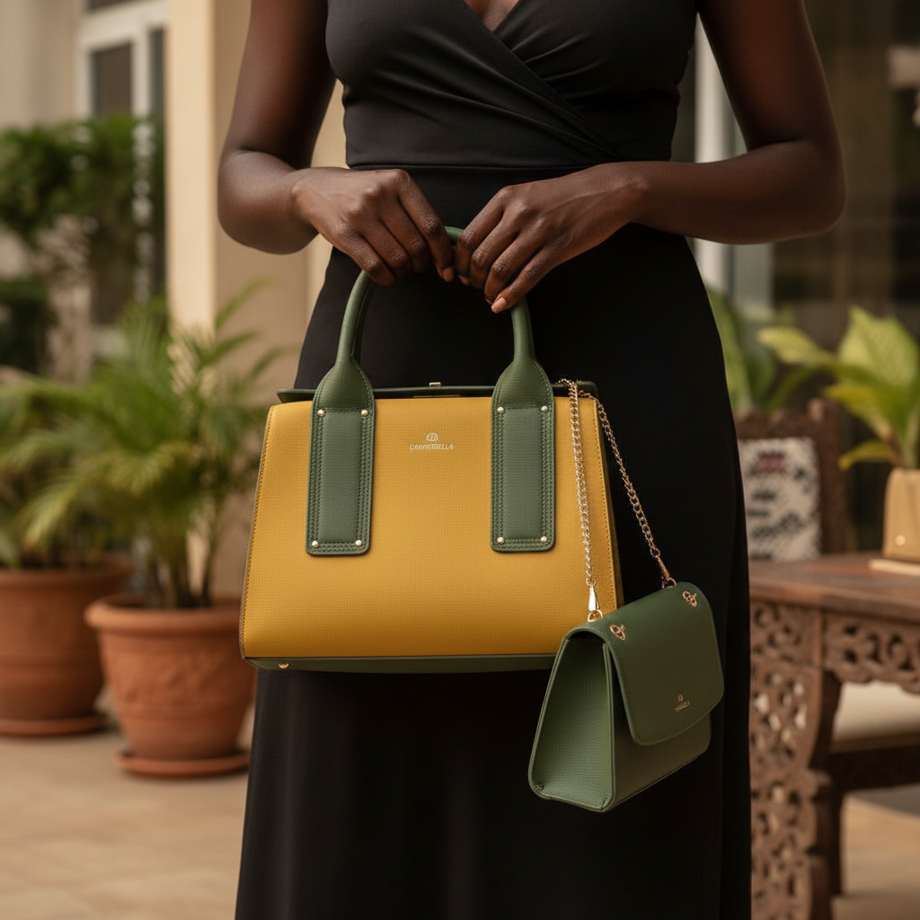 Women's Olive Mustard 2-in-1 Bag Set – Model Hand Shot