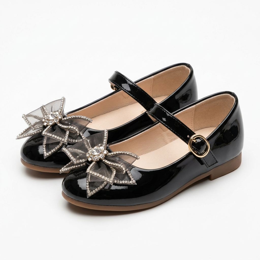 Matching black jeweled bow Mary Jane flats