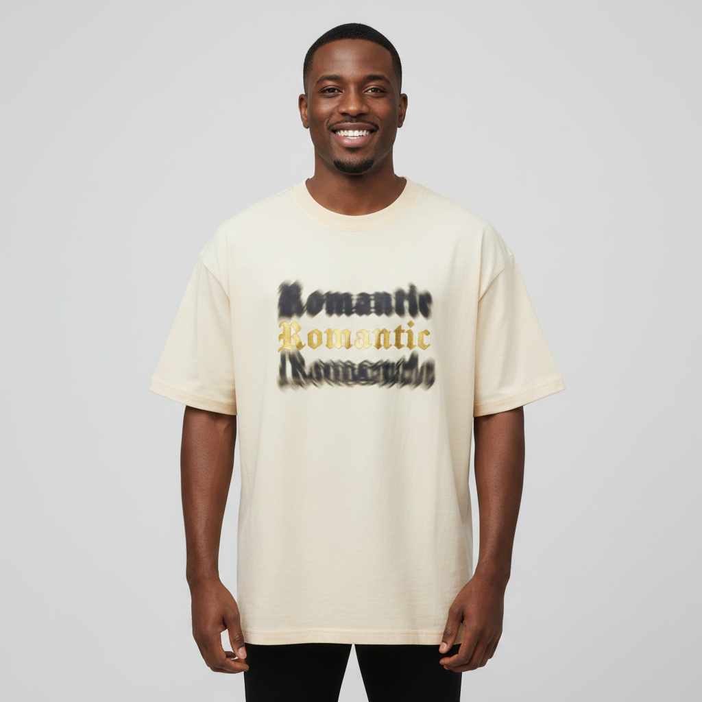 Cream Romantic Graphic Oversized Tee - Model Front